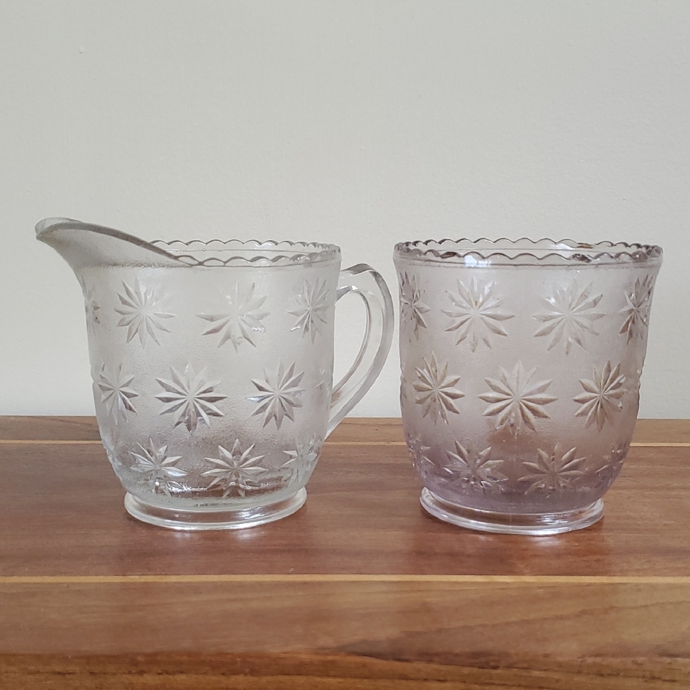 Antique Stippled Sandbur Creamer & Sugar Set by INDIANA GLASS